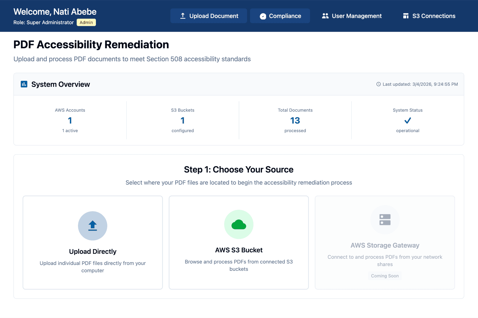 PDF accessibility remediation dashboard screenshot